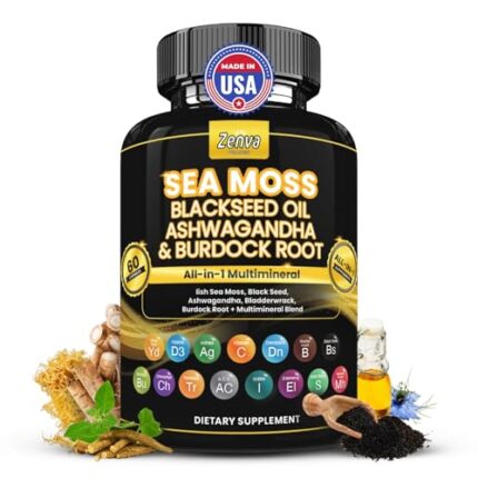 Organic Sea Moss Black Seed Oil Ashwagandha Ginger Capsules Supplement